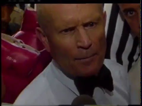 Mills Lane curses at reporter moments after stopping Tyson-Holyfield Ear bite fight 1997