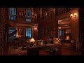 Cozy Library Room Thunder Rain Sounds Crackling Fireplace 10 Hours