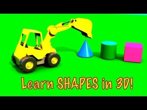 Learn Shapes! 3D Excavator Cartoons for Kids.Kids Construction.Videos for Kids.CONE Video