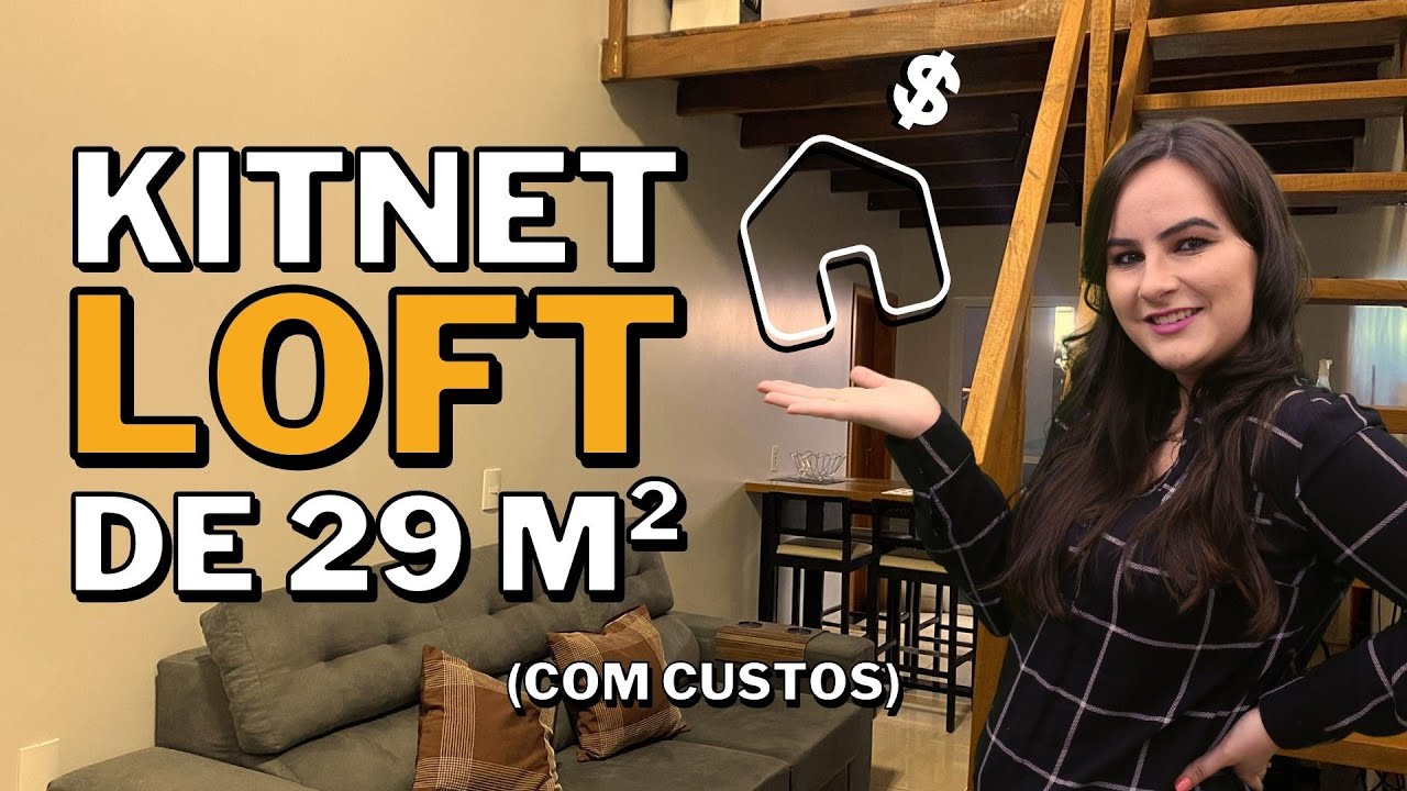 TOUR completo na KITNET LOFT de 29 m² | com MEZANINO | Estilo Moderno Industrial