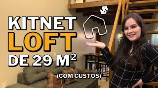 TOUR completo na KITNET LOFT de 29 m² | com MEZANINO | Estilo Moderno Industrial