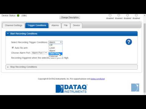 The DATAQ Instruments DI-808 'Trigger Conditions' Tab