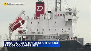 First cargo ship passes through newly opened channel in Baltimore since bridge collapse