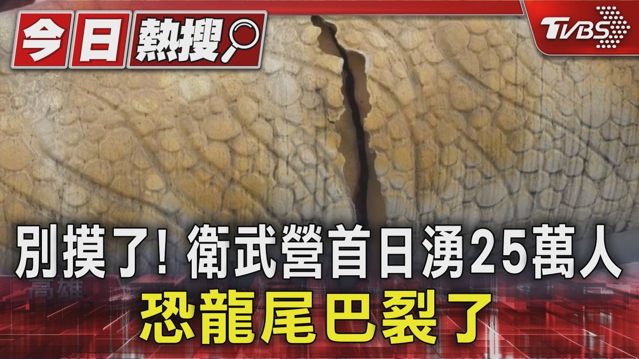 影音/別再摸了! 衛武營首日湧25萬人 恐龍尾巴裂開急圍三角錐