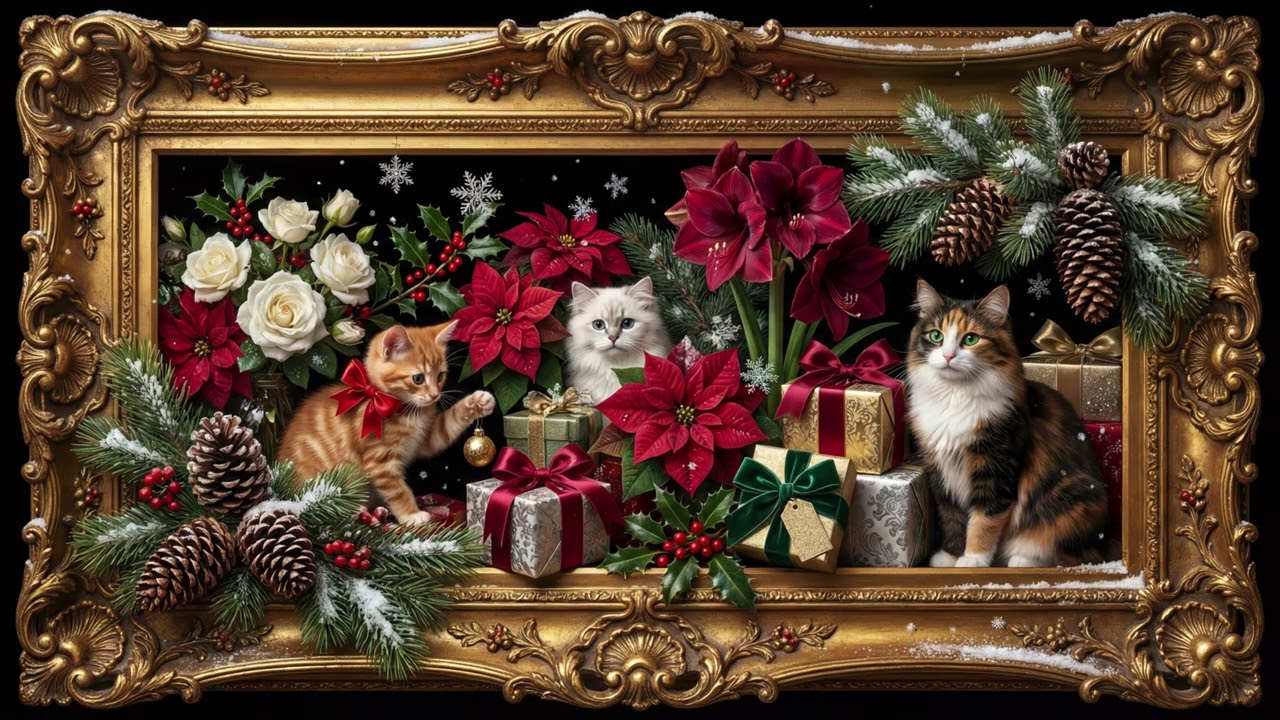4K ART TV Wallpaper - Cats and Kittens - Christmas
