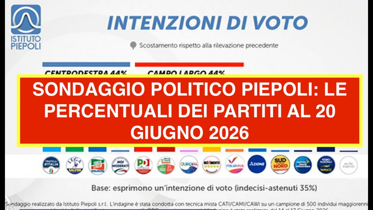 SONDAGGIO POLITICO PIEPOLI: LE PERCENTUALI DEI PARTITI AL 20 GIUGNO 2026