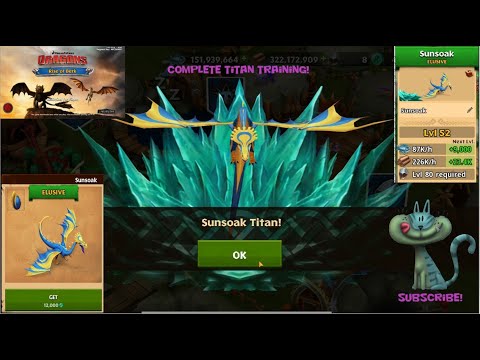 Dragons Rise of Berk Complete Titan Training with Sunsoak an Elusive Dragon increase power Level 52