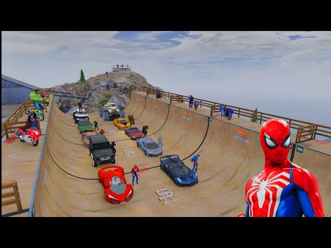 Continuation next Epic challenge jump Ramp Mount Chiliad Spiderman BMW Cars Audi Monster Truck GTA V