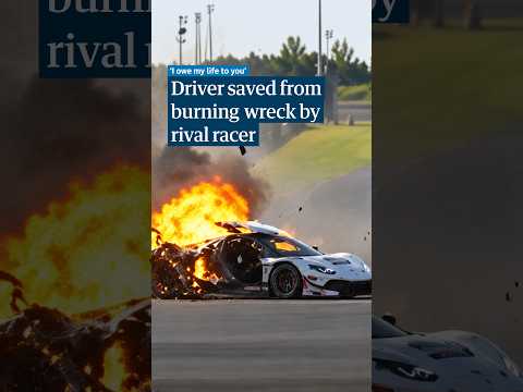 Driver saved from burning wreck by rival racer in China GT race #shorts