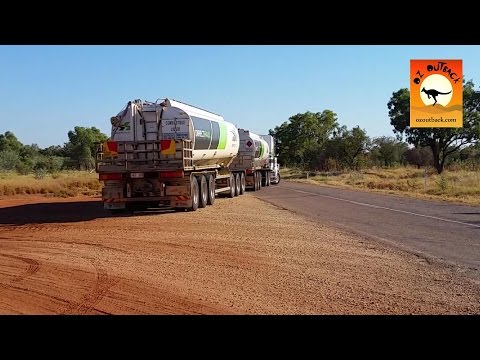Roadtrain reversing into difficult roadway