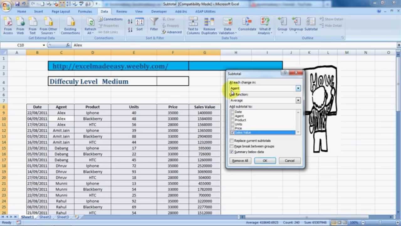 Subtotal Formula Of Excel