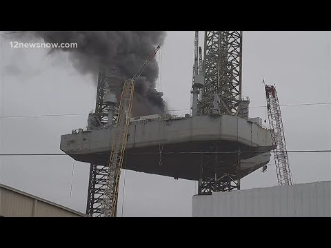 Coast Guard rescues 9 workers during oil rig fire at Sabine Pass shipyard Thursday