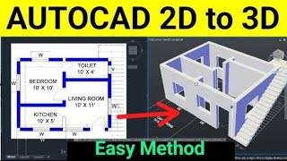 Autocad 2d to 3d | Autocad 3D house modeling | Autocad simple 2d floor plan to 3d house|Autocad 2022