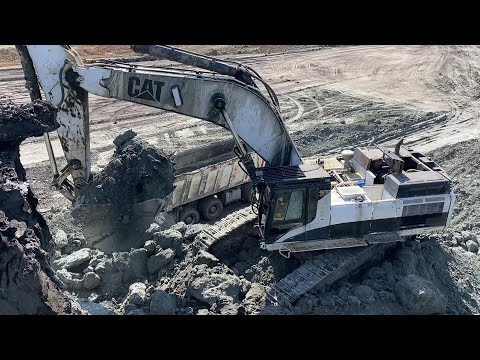 Caterpillar 375 Excavator Loading Mercedes & MAN Trucks