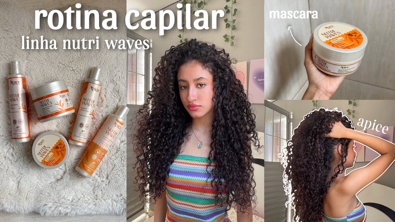 testei a linha NUTRI WAVES da APICE no meu cabelo cacheado🍓 | rotina capilar