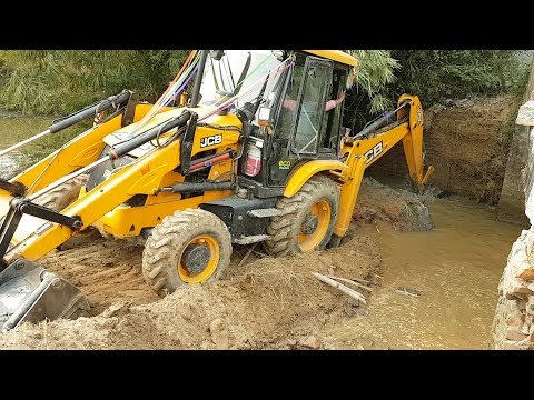 JCB Breaking Bridge Wall and Cleaning River - JCB Working For New Bridge Construction - JCB Video