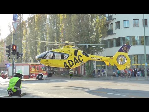 [Christoph 15 in München] Landung/Start auf Münchner Goetheplatz + Absperrung durch BF/Polizei