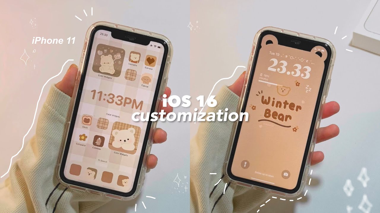 iOS 16 customization 🐻 aesthetic bear theme|| custome lockscreen, widget, icons tutorial✧⁠*⁠。