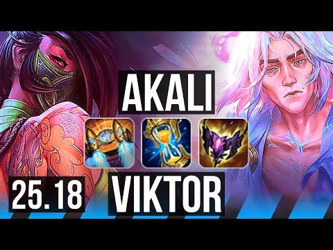 AKALI vs VIKTOR (MID) | 6 solo kills, Legendary, 14/4/12 | KR Master | 25.18