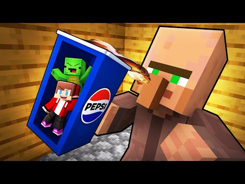 JJ and Mikey Hide Inside PEPSI To Prank Villager in Minecraft (Maizen)