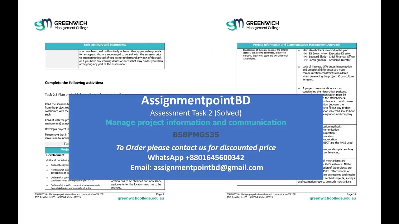 Assessment Task 2 / Manage project information and communication BSBPMG535 (Solved)