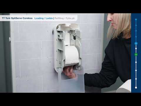 Enkel laddning och påfyllning av Tork OptiServe® Coreless Lodrät Dispenser T7 - Steg för Steg Guide
