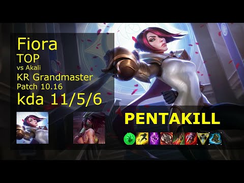 Fiora Top vs Akali - KR Grandmaster 11/5/6 Patch 10.16 Gameplay // [롤] 피오라 vs 아칼리 탑