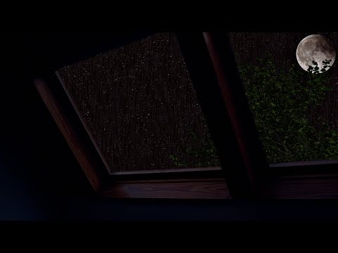 Regen auf Dachfenster mit Mondlicht | Starke Dachregengeräusche zum Schlafen