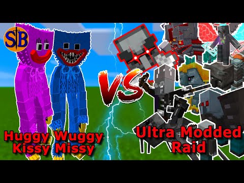 Can Huggy Wuggy and Kissy Missy Defend against an Ultra Modded Raid | Minecraft Mob Battle