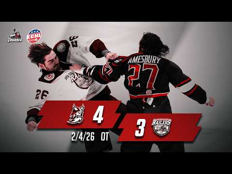 2/4/26 Highlights Worcester Railers 3 - Adirondack Thunder 4 (OT)