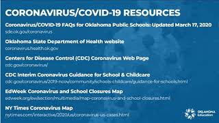 Coronavirus/COVID19 FAQs (March 20, 2020) AUDIO w/ State Supt. Joy Hofmeister & 