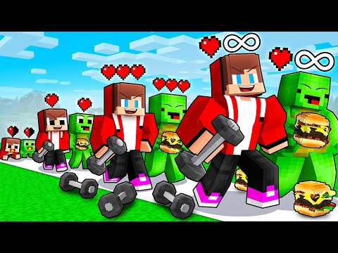 JJ and Mikey: FAT vs STRONG Evolution Life Cycle Battle in Minecraft - Maizen