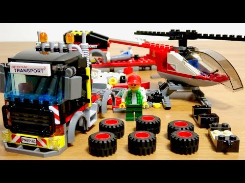 Working car Heavy Cargo Transporter & helicopter assembly Video LEGO block building Video