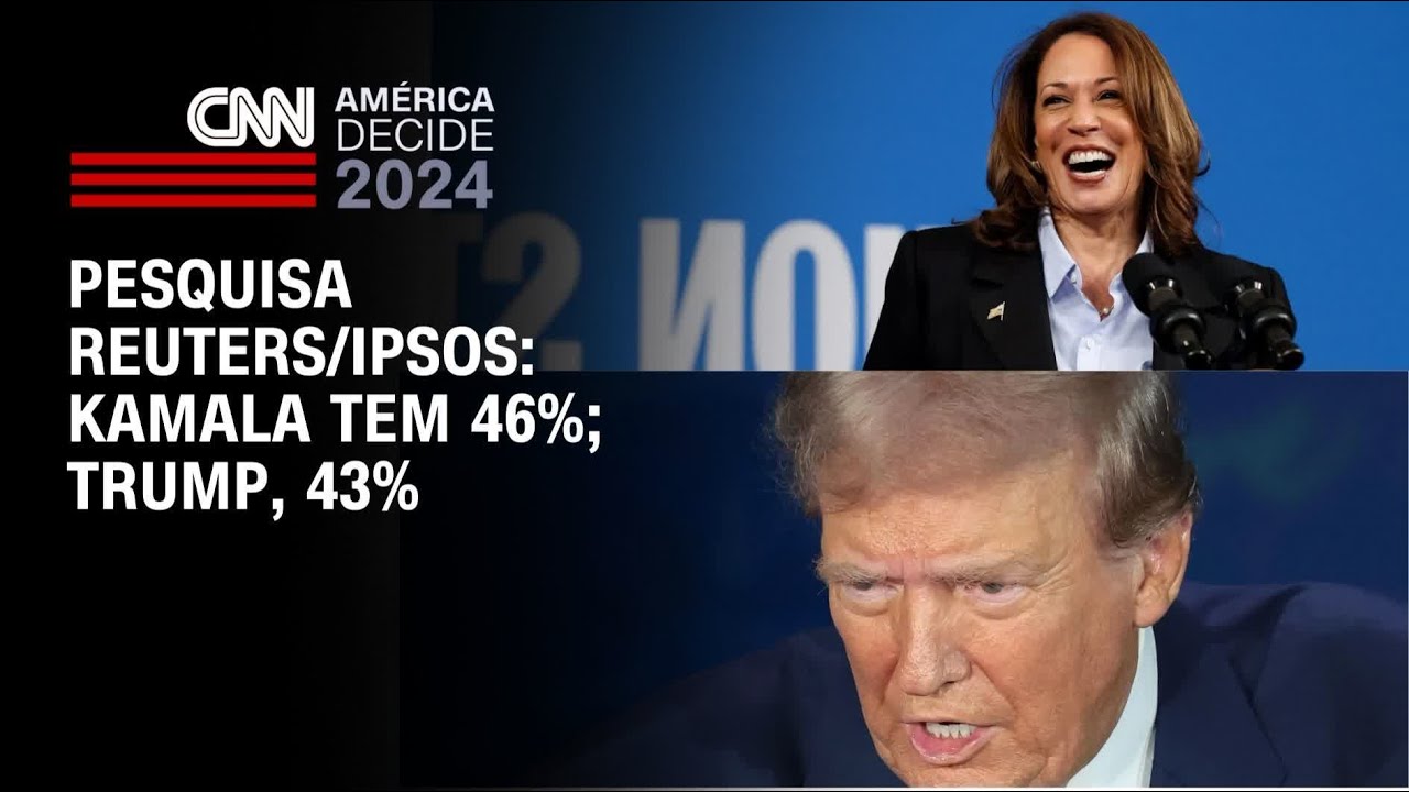 Pesquisa Reuters/Ipsos: Kamala tem 46%; Trump, 43% | BASTIDORES CNN