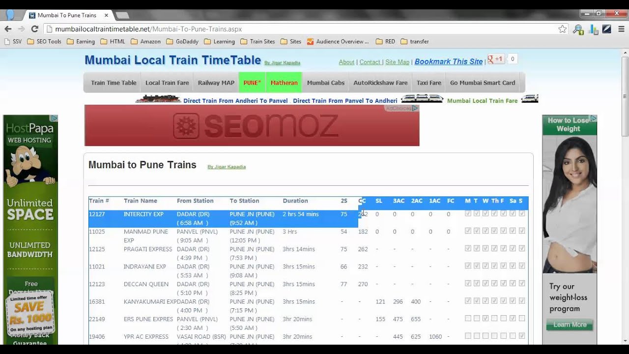 Mumbai to Pune Local Train Time Table, Mumbai to Pune Train Timings