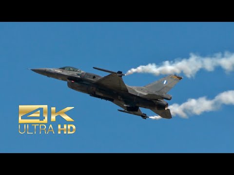 (4K) Lockheed Martin F-16CJ Fighting Falcon Hellenic Air Force flying Display RIAT 2022 Fairford