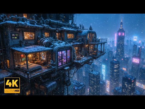 Lo-fi Chill Beats ❄️ Cozy Cyberpunk Winter Apartments Above Neon City | Study, Relax & Sleep | 4K