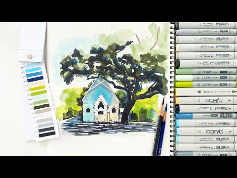 COPIC Markers time-lapse drawing: Sunny Day in Menlo Park