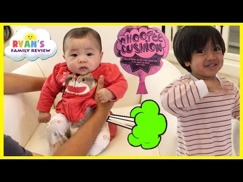 Twin Babies Fart with Kids Farting Toy Prank Whoopie Cushion! Ryan's Family Playtime with baby Video