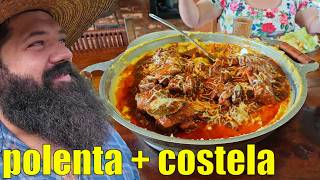 Polenta on a disc with beef ribs in a melt-in-your-mouth sauce.