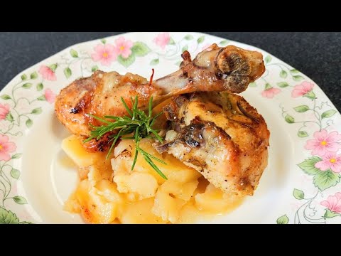 Pollo al horno con patatas y vino blanco