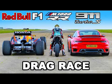 F1 Car v BMW M1000 RR Superbike v 911 Turbo S: DRAG RACE