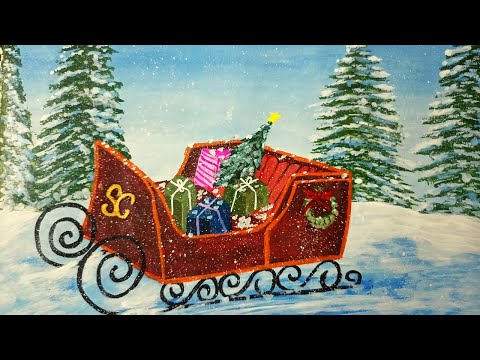 CHRISTMAS PAINTING TUTORIAL🎄 | CHRISTMAS TREE AND SANTA SLEIGH 🎄 | STEP BY STEP ACRYLIC🎄
