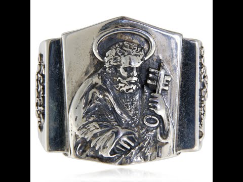 Ghiul Masiv Argint 925 Sfantul Petru cu Cheile Raiului Simbol Papal