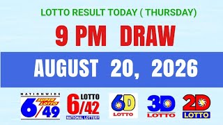 Lotto Result Today 9pm Draw August 20, 2026 PCSO 6/49, 6/42