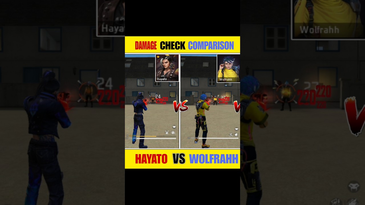 HAYATO VS WOLFRAHH DAMAGE CHECK COMPARISON #freefire #shorts #shortvideo #freefirevideo