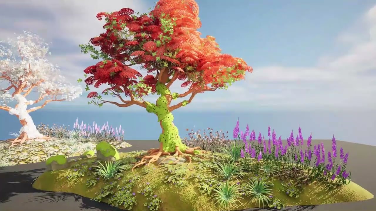 Квітучі та снігові дерева Royal Poinciana на пагорбі 3D Модель