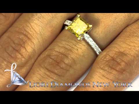 FD-SOLD-070 - 2.04 Carat Fancy Yellow Princess Cut Diamond Engagement Ring 18k White Gold