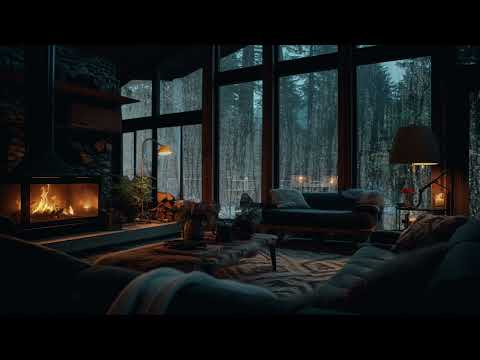 Cozy Ambience 🛌 Relaxing in Living Room with Crackling Fireplace and Rain Sounds ASMR for 10 Hours