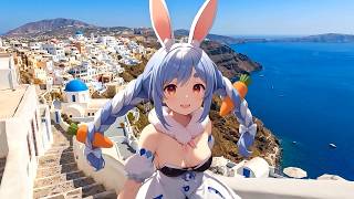 【AI動画】シネマティックな世界×兎田ぺこら サントリーニ島とエーゲ海の絶景 | ホロライブ / AIアニメーションコレクション